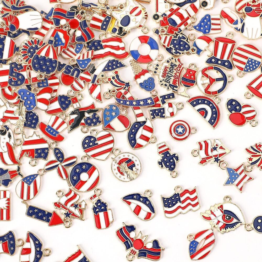 9829 Patriotic 4th of July Charms, 120 Pcs Independence Day Red White Blue